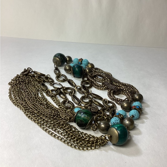 Bronze Chain Blue Color Beads Necklace - Picture 5 of 8